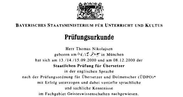 Übersetzerzeugnis